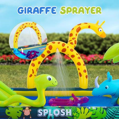 Splosh Jungle Animal Activity Paddling Pool with slide, inflatable ring toss game, for kids age 2-5, 2.6m x 1.9m.