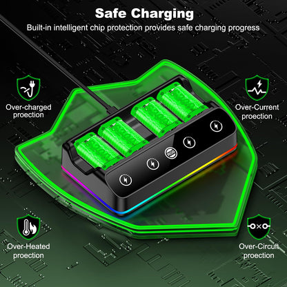 Rechargeable Battery Pack for Xbox One/Series Controller, 4x6200mWh High Capacity Battery Pack with with Charger/Cooling RGB/25H Playtime, Compatible with Xbox One/S/X/Elite 1, Series S/X Controller