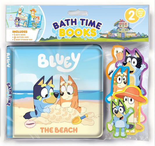 Bluey The Beach Bath Time Books - Activity Books for kids, Bath book, 6 Padded suction cups, 1 Mesh bag