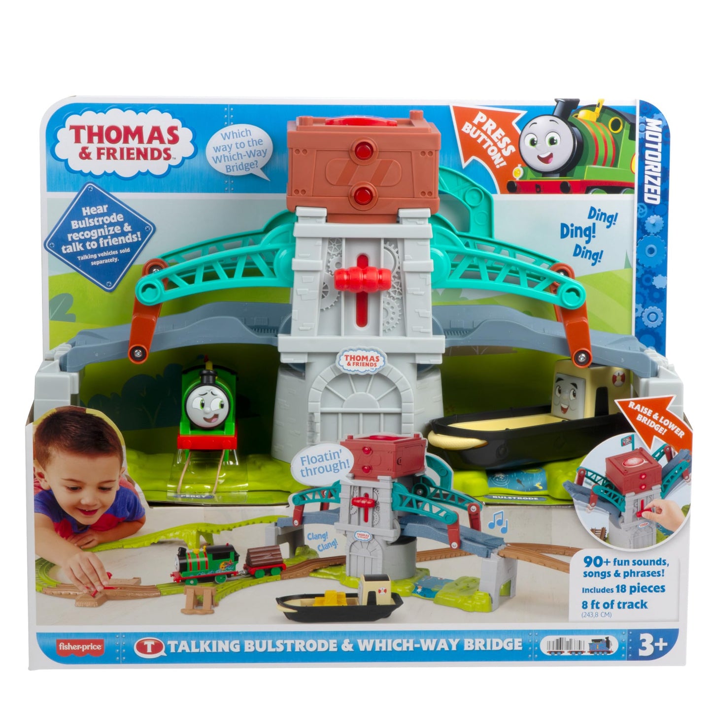 Thomas & Friends Train Set Talking Bulstrode & Which-Way Bridge Track Playset with Sounds & Percy Engine for Kids Ages 3+ Years, UK English Version, HYR84