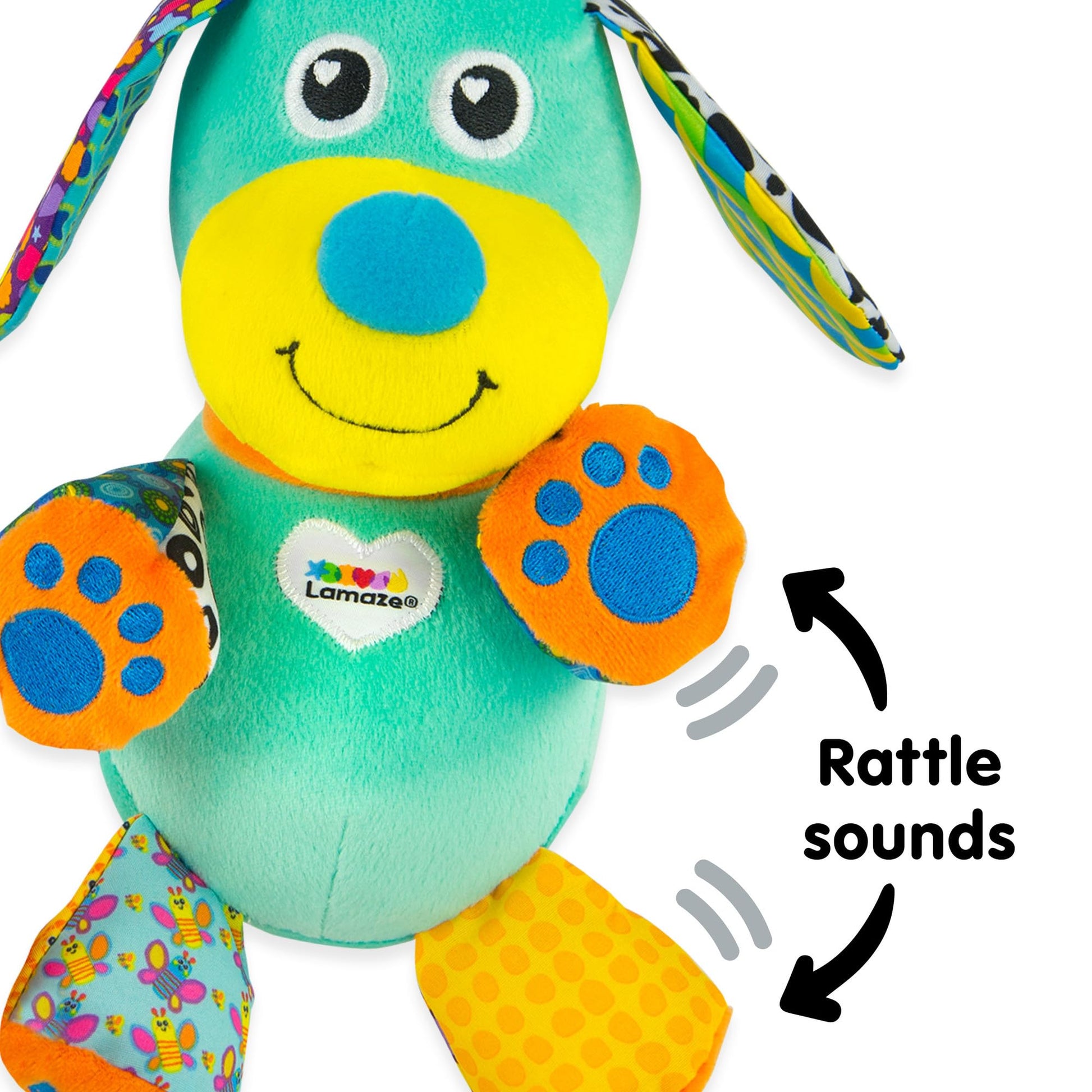 LAMAZE Pupsqueak clip-on plush baby toy for infants 0-6 months, soft sensory toy with squeaker for newborn development.