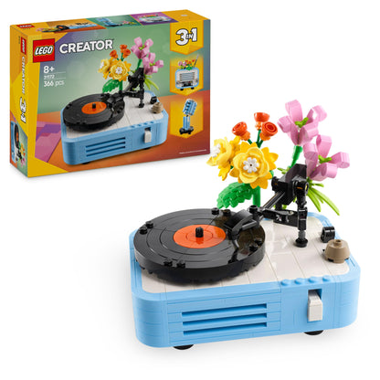 LEGO Creator 3in1 Record Player building toy with flowers, also converts into a radio and microphone model.