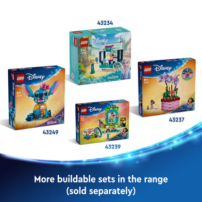 LEGO Disney Stitch toy figure holding an ice cream cone and flower, perfect for Lilo & Stitch fans aged 9 and up.
