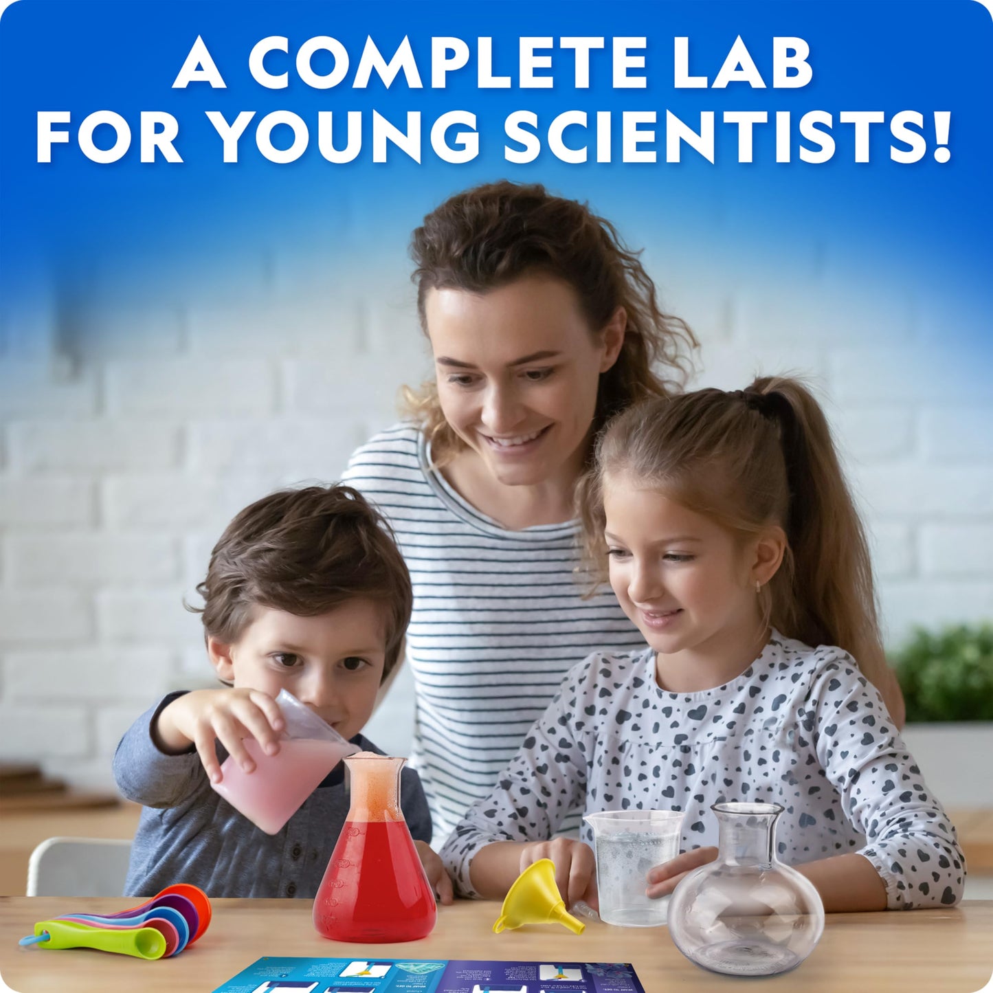 Blue Marble National Geographic Kids Junior Chemistry Set with lab tools and 50 science experiments for kids.
