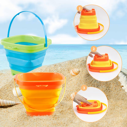 Aonuily Bucket and Spade, Beach Toys Set for Kids Play Sand with Handle Foldable Buckets with Shovels Scoop Rake Sifter Summer Outdoor Activities for Beach Party Gift