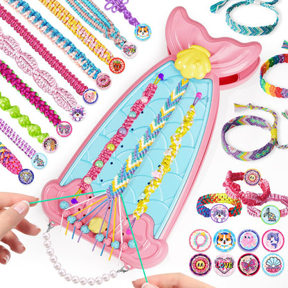 Euclidean Cube Bracelet Making Kit for Girls, 2 in 1 Fishtail Shape DIY Jewellery Making Kit, Arts and Crafts for Kids Age 6-12, Birthday Christmas Gifts for 6 7 8 9 10 11 12 Years Old Girls (Pink)