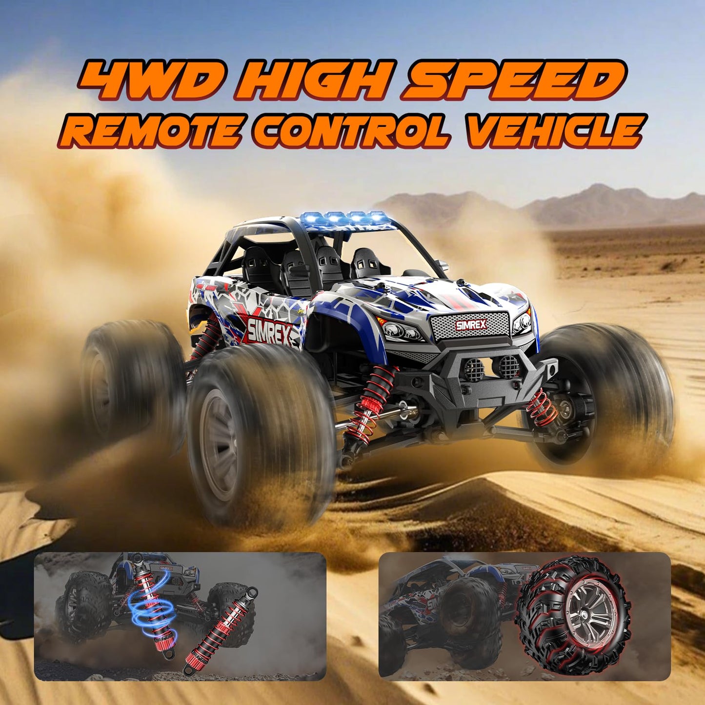 SIMREX 1:16 Scale Hobby RC Car, 36 KPH High-Speed 4WD RC Truck, 2.4 GHz Remote Control Car, 4WD All-Terrain Electric Vehicle, Off-Road Vehicle for Kids And Adults