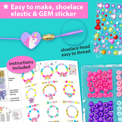 KRAFUN Unicorn Bracelet Craft Kit for Kids Ages 5-12, 14 DIY Arts & Crafts Projects with Friendship Bracelets, Charms, Beads, Gem Stickers, Instructions, Educational Gift for Girls