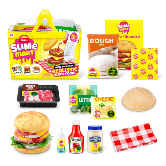 Slime Mart small burger basket for making compound slime, soft arts and crafts kit for kids and kidults, burger-themed slime toy.