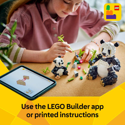 LEGO Creator 3in1 Wild Animals set featuring a panda family, penguin figures, and an orca whale model.