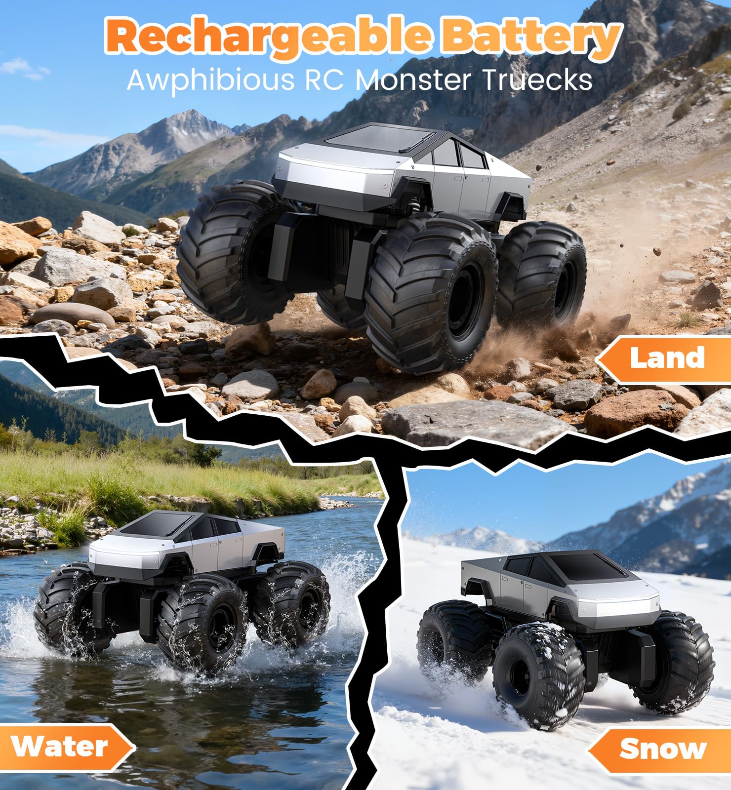 ENEPHE 1:16 amphibious remote control monster truck toy, waterproof 4WD off-road RC car for boys and girls, ages 5+