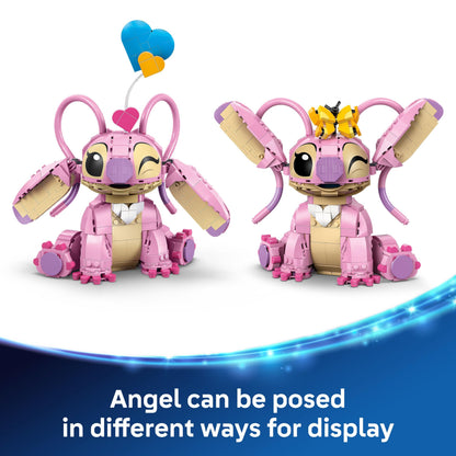 LEGO Disney Angel building toy with 3 heart balloons and a butterfly, designed for display and creative play.