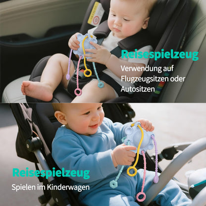 ROWFEN Baby Travel Toys - Montessori Silicone Pull String Toy Develops Sensory Skills for Babies, Built-in Rattle and Soft Press Function, Safe and Easy to Clean Design (Spearmint)