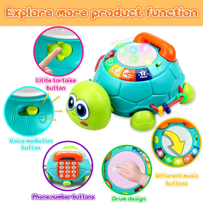 Kaybolge Baby Toys Crawling Turtle Sensory Toys for Babies Toddler kids Infant Girls Boys Musical Phone Learning Educational Lights/Music/Number Letter Christmas Valentines day Birthday Toy Gift