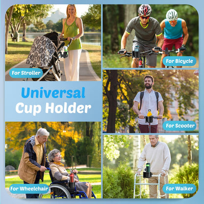 Guiseapue pram cup holder with phone holder, universal organizer for strollers, wheelchairs, bikes, and baby essentials.