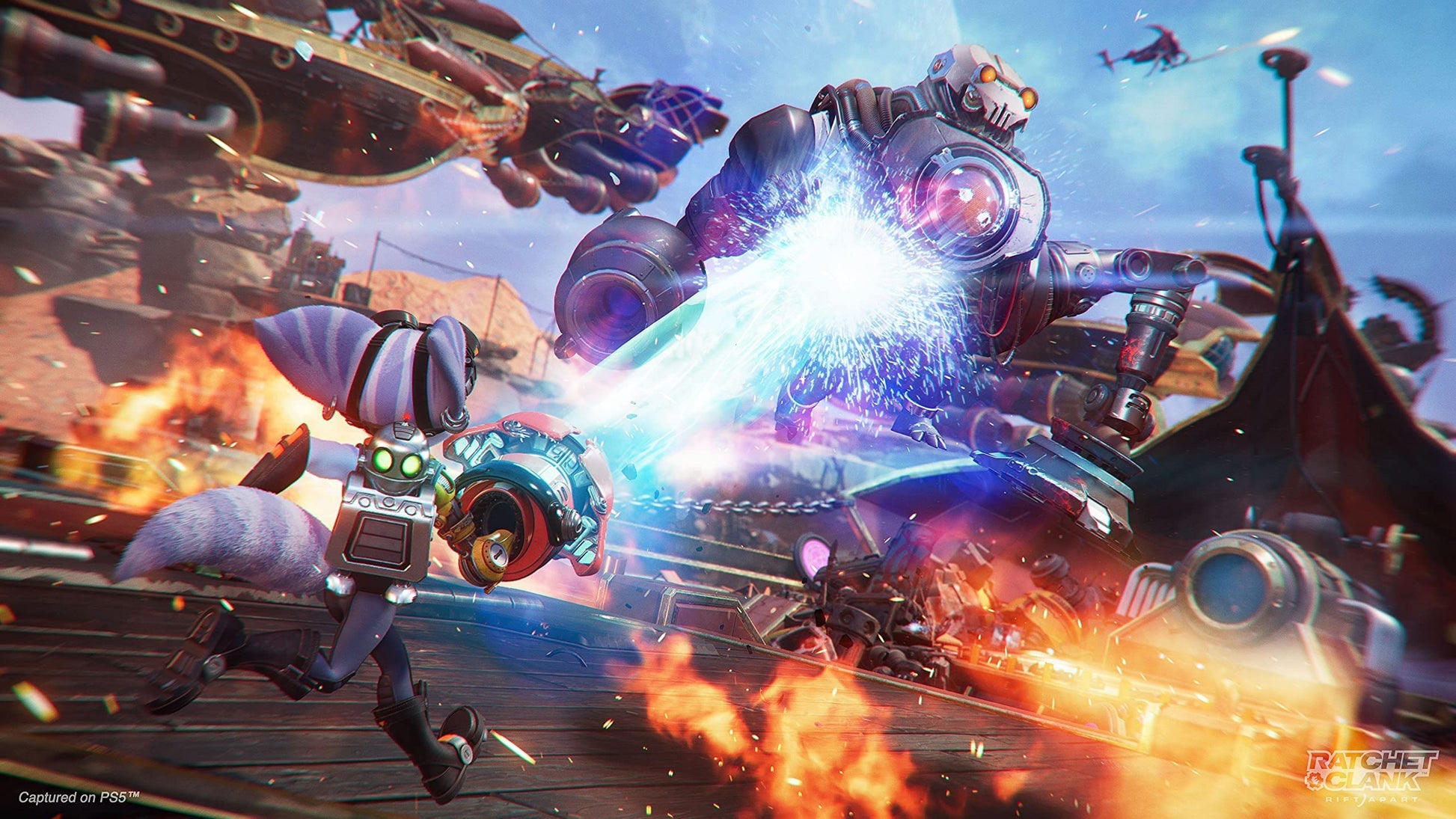 PlayStation Ratchet & Clank: Rift Apart PS5 game case with artwork featuring characters and futuristic sci-fi scenes.