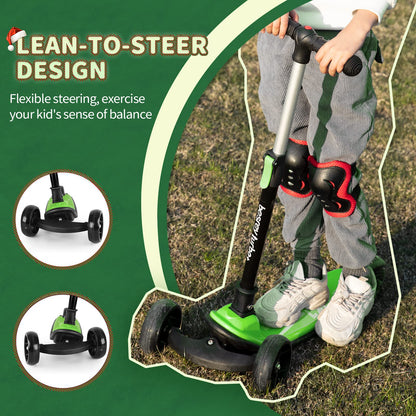 besrey kids scooter with big wheels, foldable design, flashing LED lights, adjustable height, three-wheel safety scooter for children