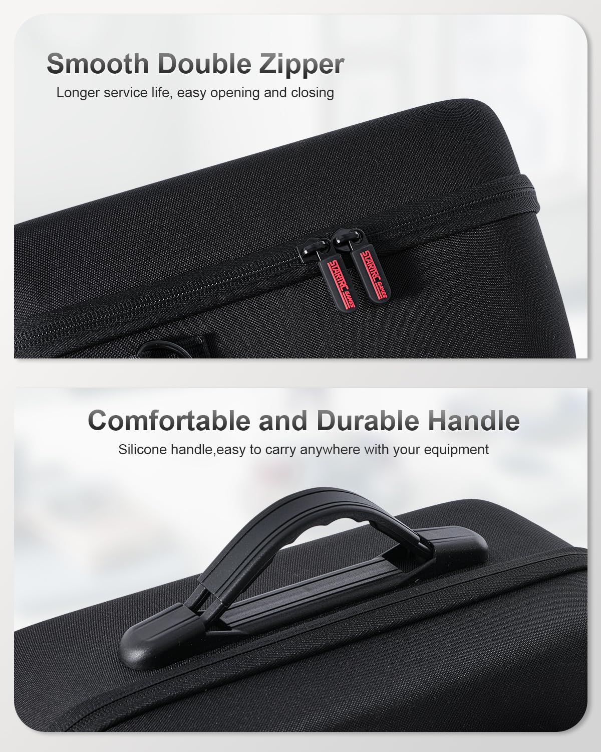 STARTRC GAMES hard carrying case for Nintendo Switch 2, black travel case with 18 game card slots and accessory storage.