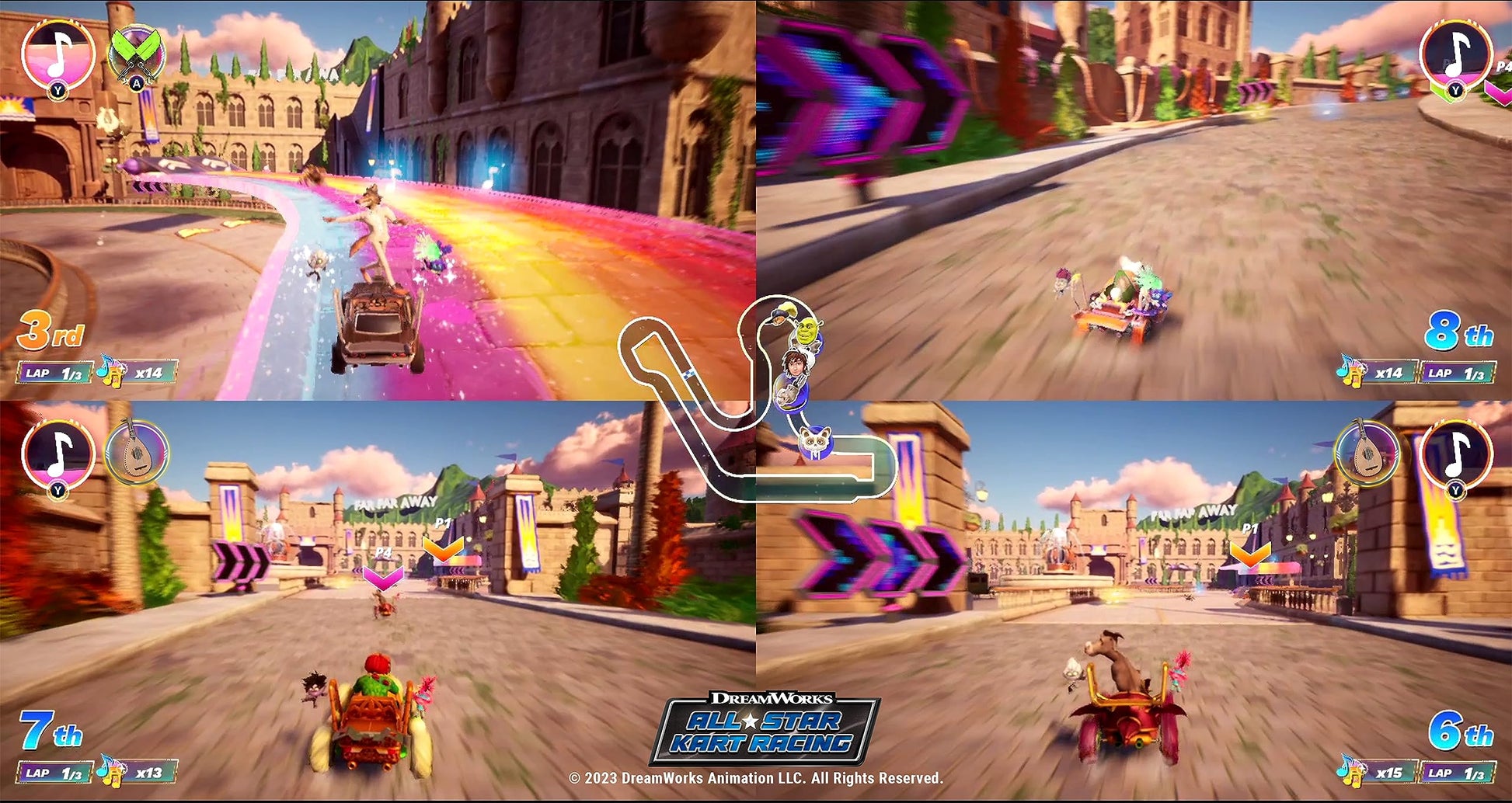 Dreamworks All-Star Kart Racing Nintendo Switch game cover featuring cartoon characters racing in colorful karts.