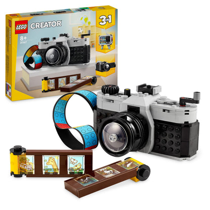 LEGO Creator 3in1 Retro Camera toy, transformed into a video camera and TV set, colorful kids' desk decoration.