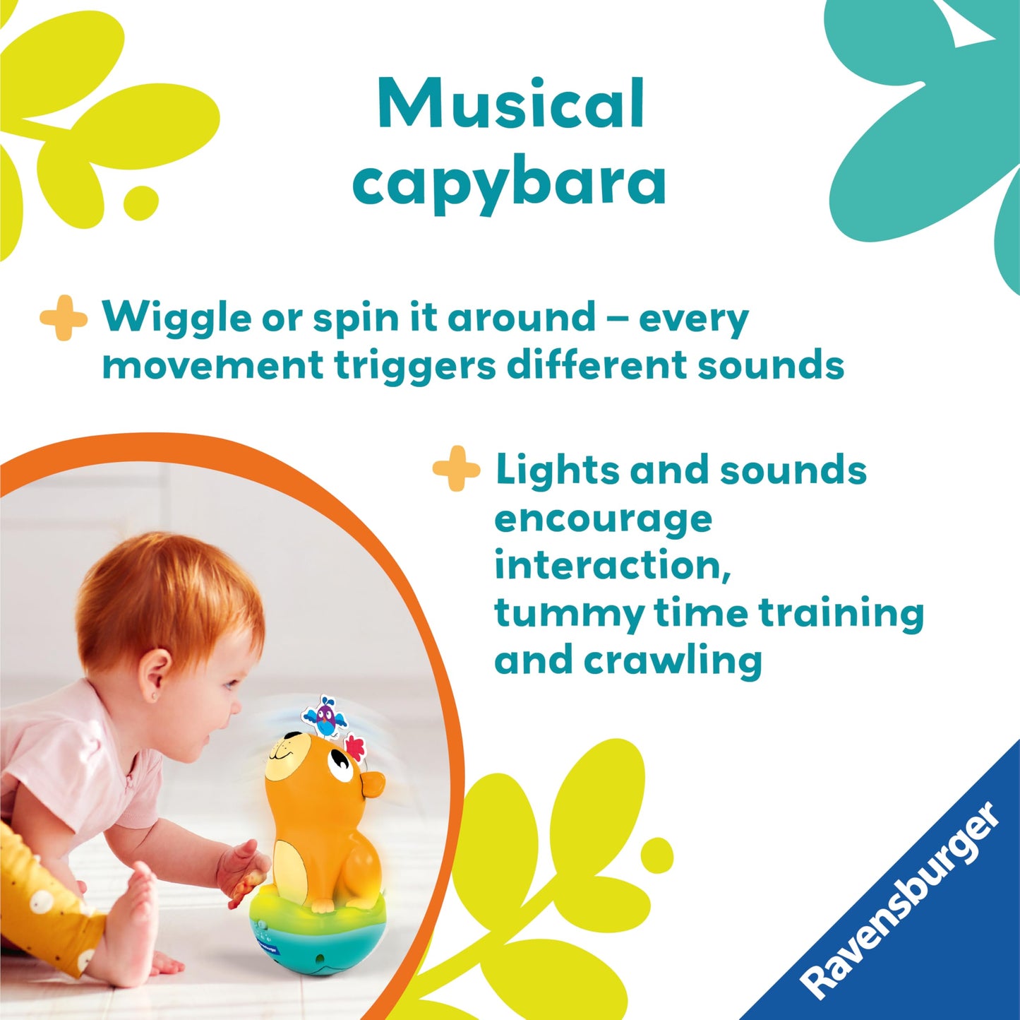 Ravensburger Play+ Push & Listen Roly Poly Capybara Light and Sound Toy - Baby Toys 6 to 12 Months