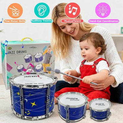 Noaideoi kids drum kit for toddlers and preschoolers, plastic jazz drum set with drums and cymbals for children ages 2 to 7.