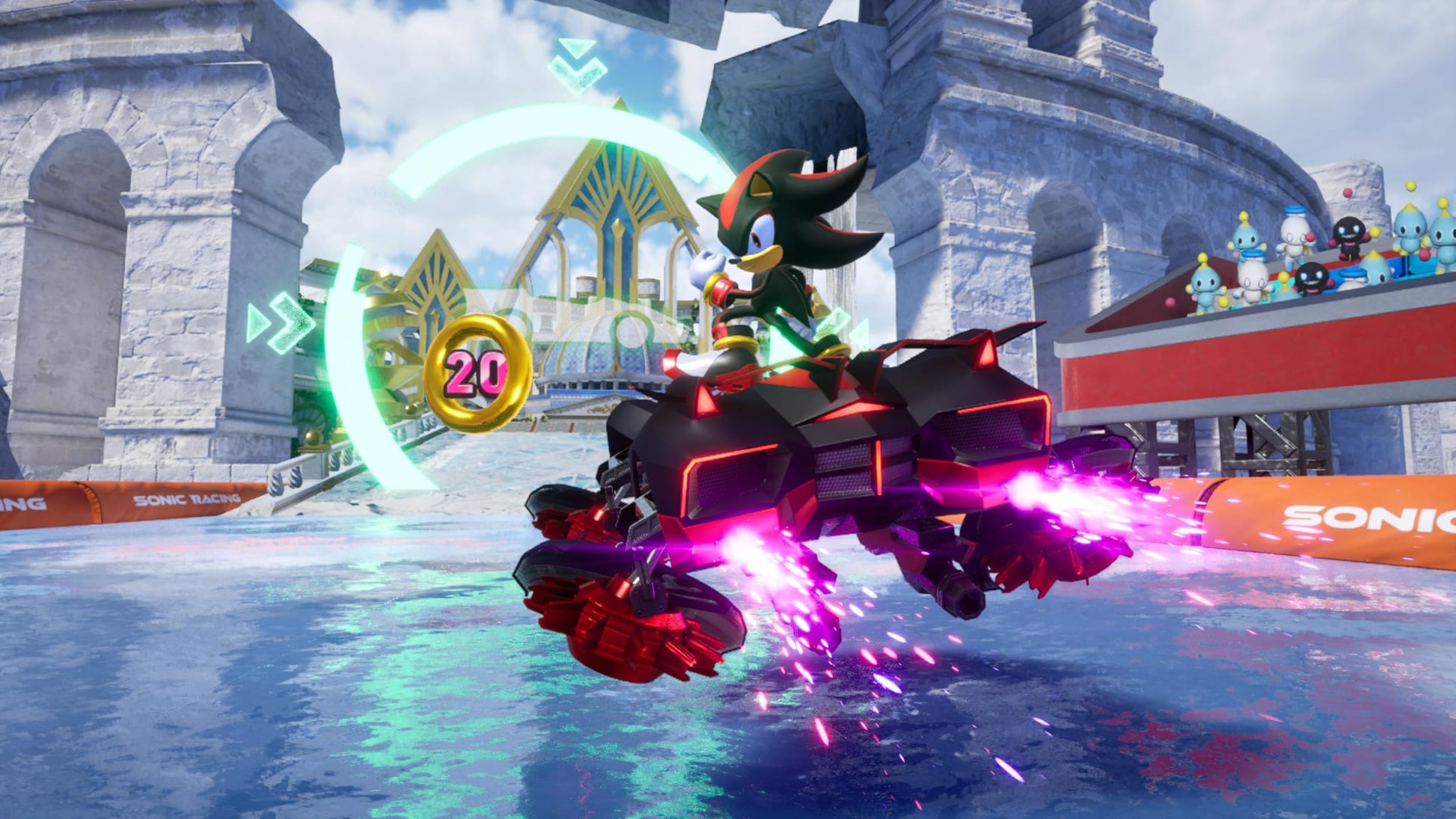 Sonic Racing: CrossWorlds Nintendo Switch game case with colorful cover art featuring Sonic and racing scenes.