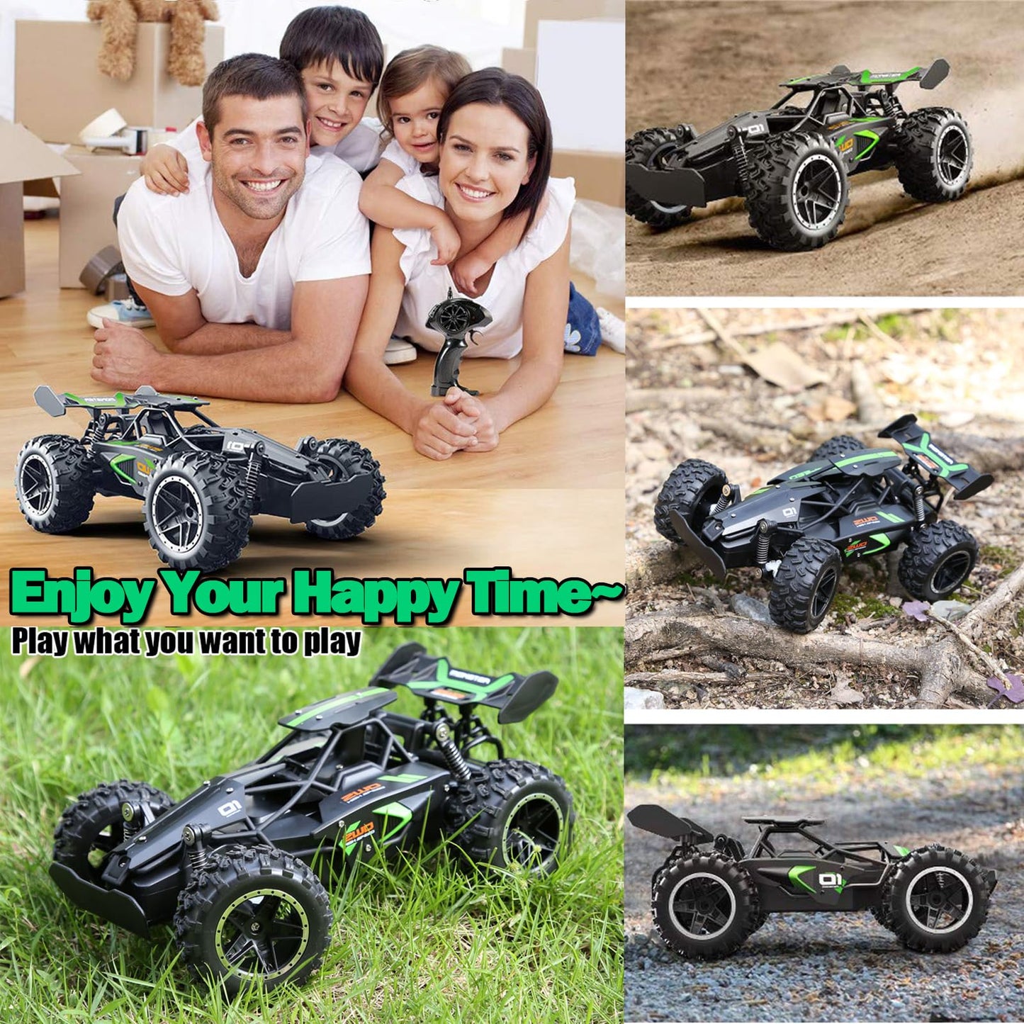 SZJJX Remote Control Cars – 2.4GHz High-Speed RC Car for Kids, 15KM/H+ 2WD Off-Road Car with 2 Rechargeable Batteries, Electric Remote Control Truck Toy for Boys & Girls Gifts (Green)