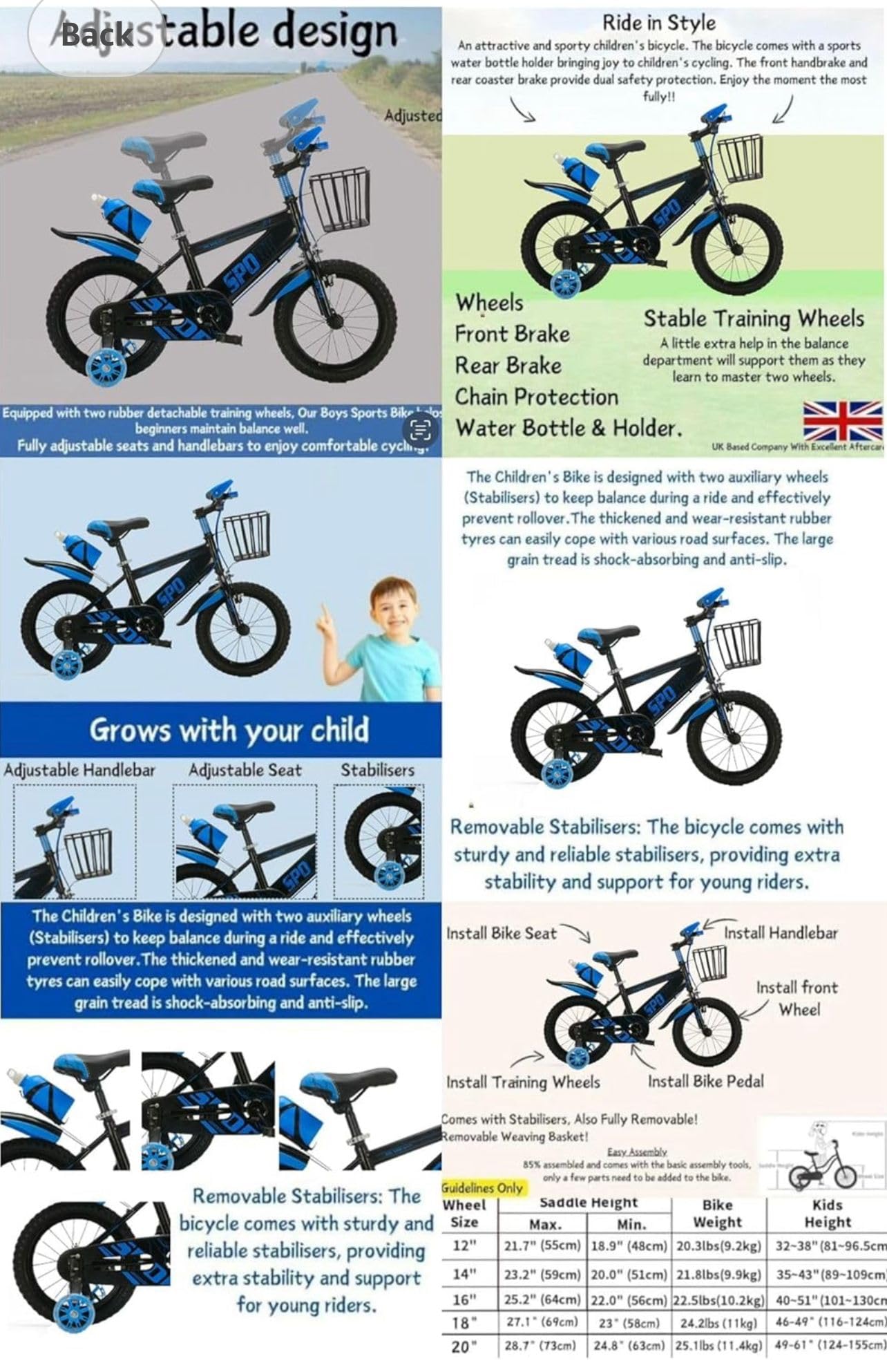 Kids Sport Bike, Tourer, Bicycle, Cycling, Boys Cycle, 12" 14" 16" 18" 20" Children’s Bicycle, Child Bikes, Adjustable Sport Bike 2-12 Years Old, Stabilisers, (18 Inches)