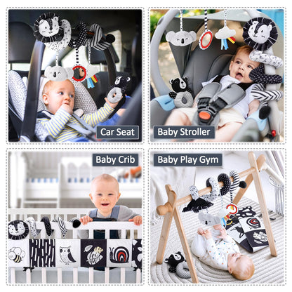 Joyreal Spiral Pram Toys for Babies - Black and White High Contrast Newborn Toy, Car Seat, Rattles, Sensory Cards, Baby Books 0-12 Months Gifts for Girls Boys