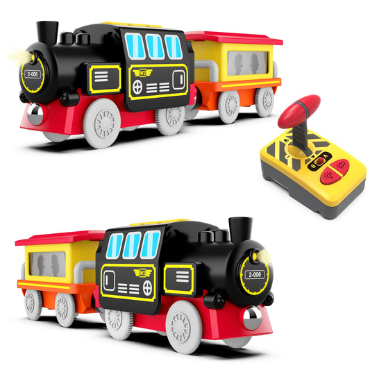 Motorized Train for Wooden Track, Remote Control Train with Magnetic Connection, Battery Operated Locomotive Train for Toddlers, Compatible with Thomas, Brio, Chuggington