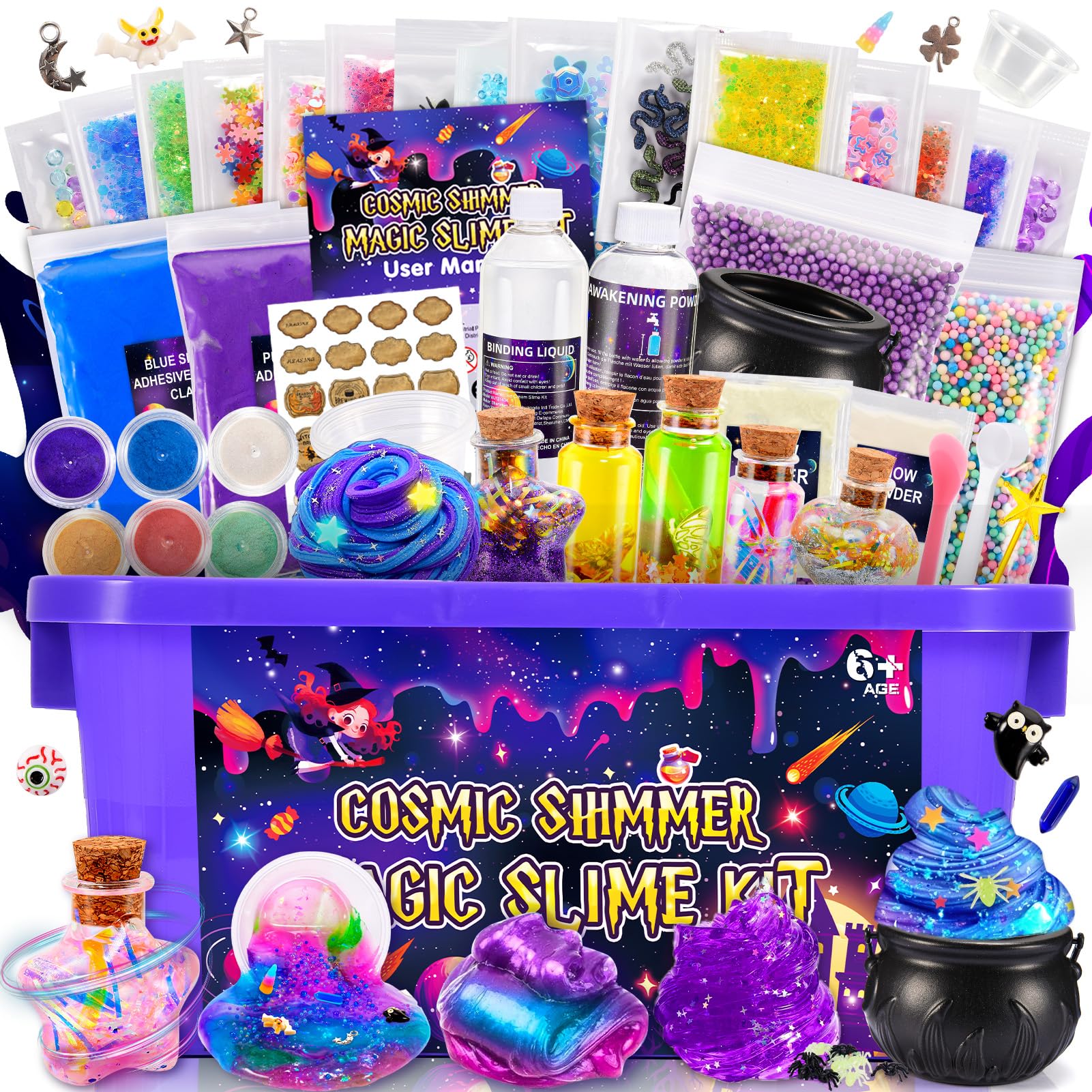 iKidiki galaxy slime making kit with fluffy slime and magic potions for kids aged 6-12, colorful ingredients and tools for creative fun