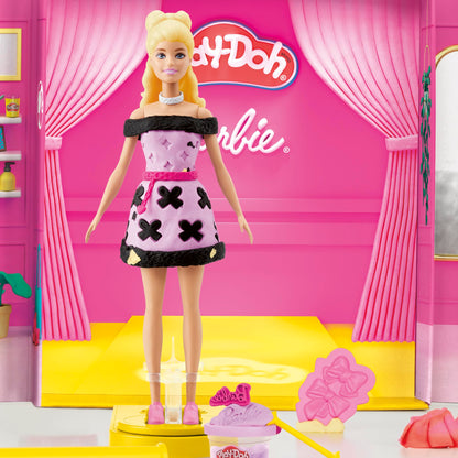 Play-Doh Barbie Designer Fashion Show Playset with colorful molds and accessories for creative fashion design fun.
