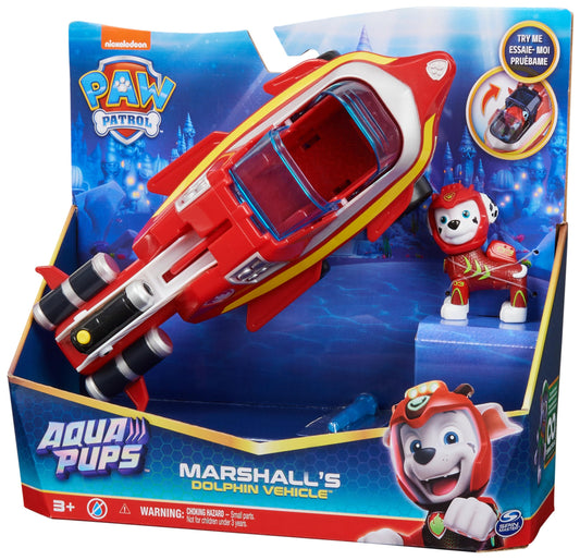Paw Patrol Aqua Pups Marshall Transforming Dolphin Vehicle with Collectible Action Figure, Kids’ Toys for Ages 3 and up