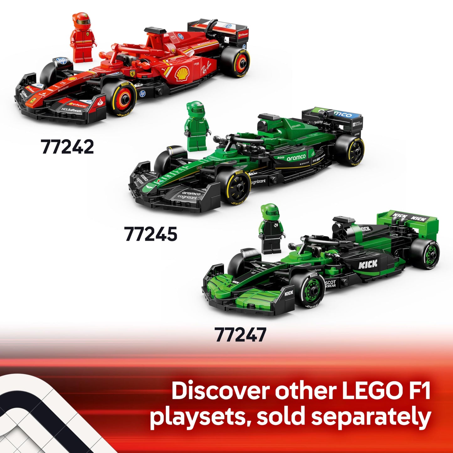 LEGO Speed Champions Williams Racing FW46 F1 race car toy with a collectible driver minifigure on a white background.