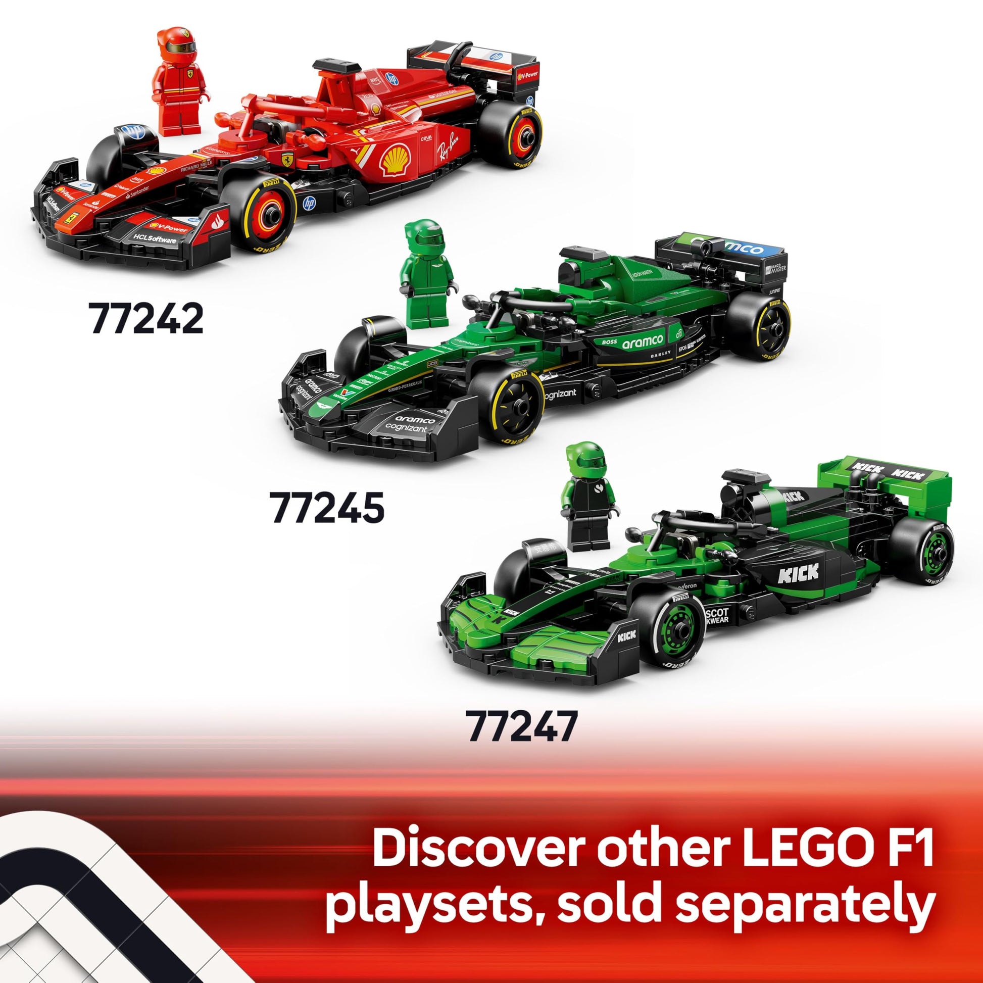 LEGO Speed Champions Williams Racing FW46 F1 race car toy with a collectible driver minifigure on a white background.