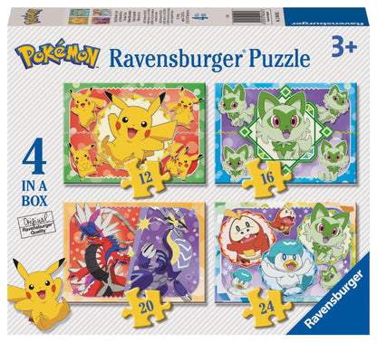 Ravensburger Pokemon jigsaw puzzles in a box for kids, featuring 12, 16, 20, and 24 piece options.