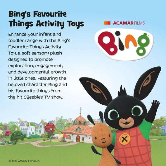 Rainbow Designs Bing's Favourite Things Activity Toy - Soft Sensory Baby Toys with Crinkly Fabrics, Teething Textures & Clip for Infants & Toddlers Developmental Play