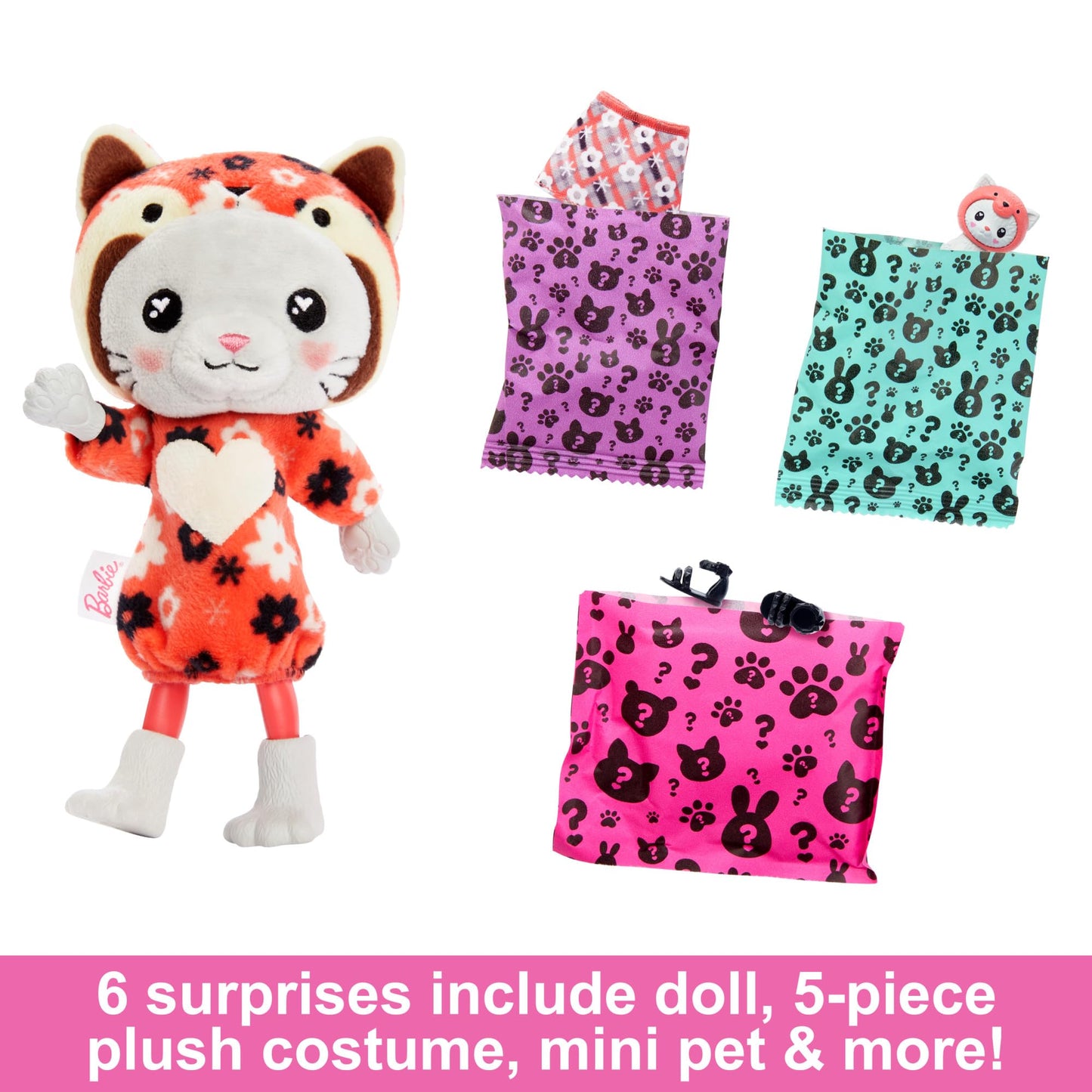 Barbie Cutie Reveal Chelsea Doll & Accessories, Animal Plush Costume & 6 Surprises Including Color Change, Kitten as Red Panda, HRK28