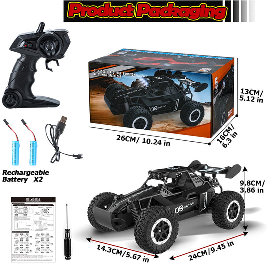 SZJJX Remote Control Car for Kids 3 4 5 6 7+, 20 KM/H High-Speed RC Cars with LED Lights, 2.4GHz 2WD Monster Truck Toys, Rechargeable RC Car, Toy Cars for Girls Boys, Christmas & Birthday Gifts–Black