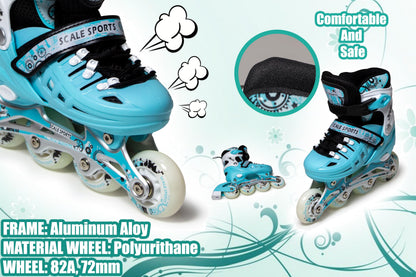 Scale Sports - Adjustuble Roller Skates with light up wheels for children and adults - Kids Inline Roller Skates (mint, UK 5-7 (EU 38-41) L)