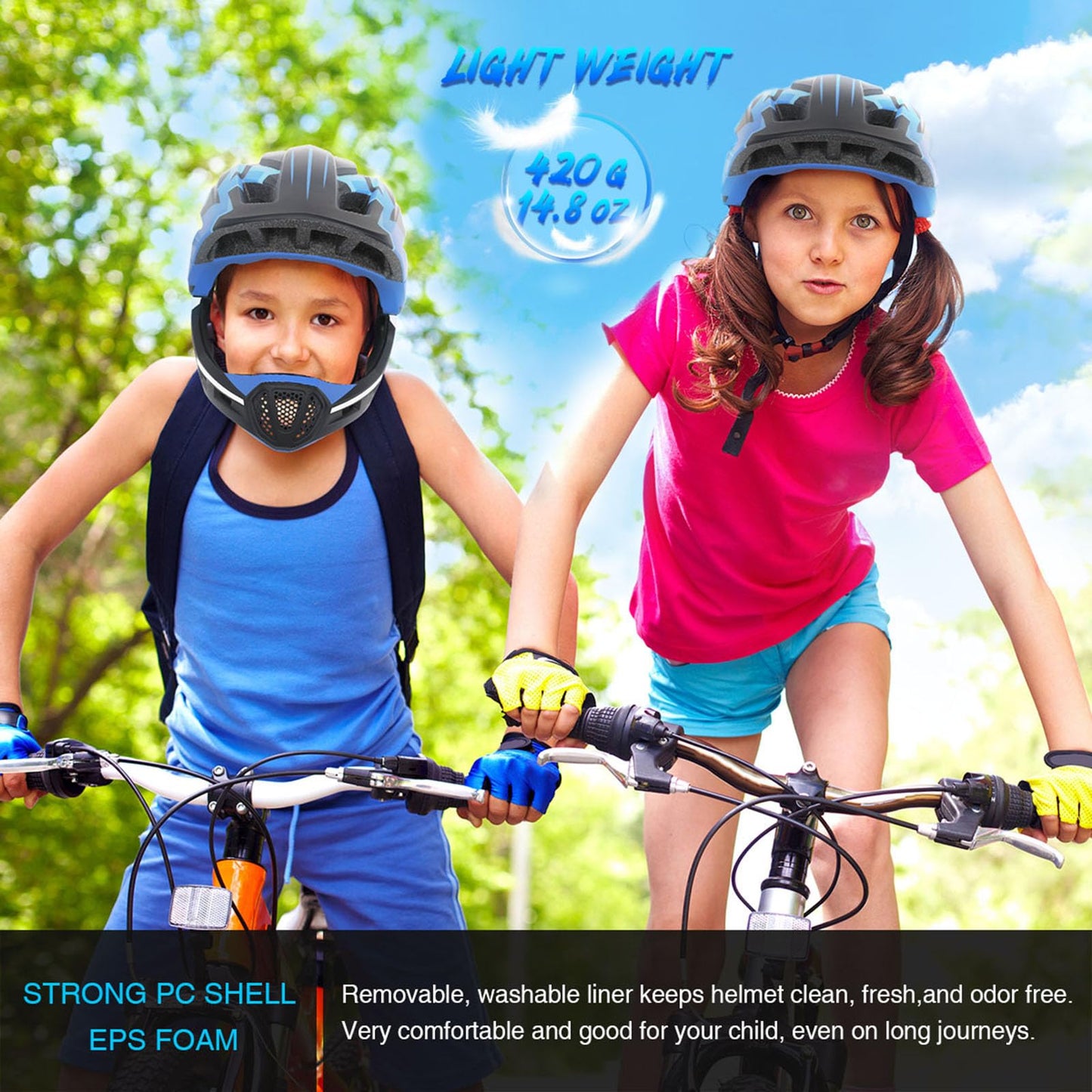 Lixada Kids Full Face Helmet Detachable Full Face Kids Bike Helmet Children Sports Safety Helmet for Cycling Skateboarding Roller Skating