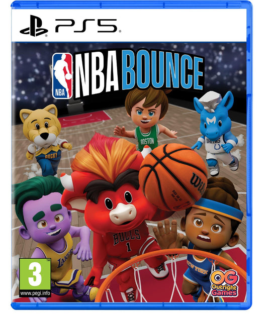 NBA Bounce PS5 game case featuring basketball artwork, published by Outright Games, showcasing the vibrant cover design.
