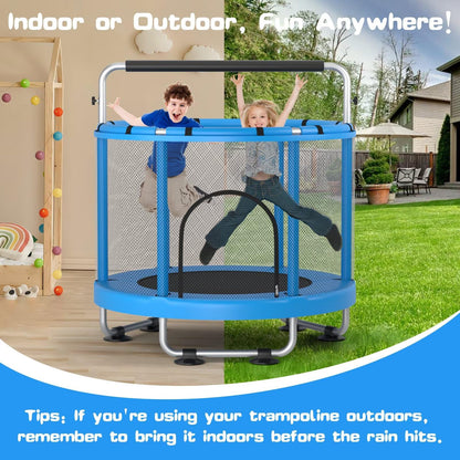 ZCMHAXJ 55" Trampoline for Kids with Enclosure, 440lbs Capacity Indoor & Outdoor Toddler Trampoline with Adjustable Gymnastics Bar & Toys, Gifts for Boys & Girls