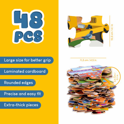 BONNYCO Giant Floor Puzzle Construction Site with 48 Large Pieces. Jigsaw Puzzles for Kids 36.2 x 24.4 in, Gifts for Boys and Girls, Educational Toys Ages 2-8
