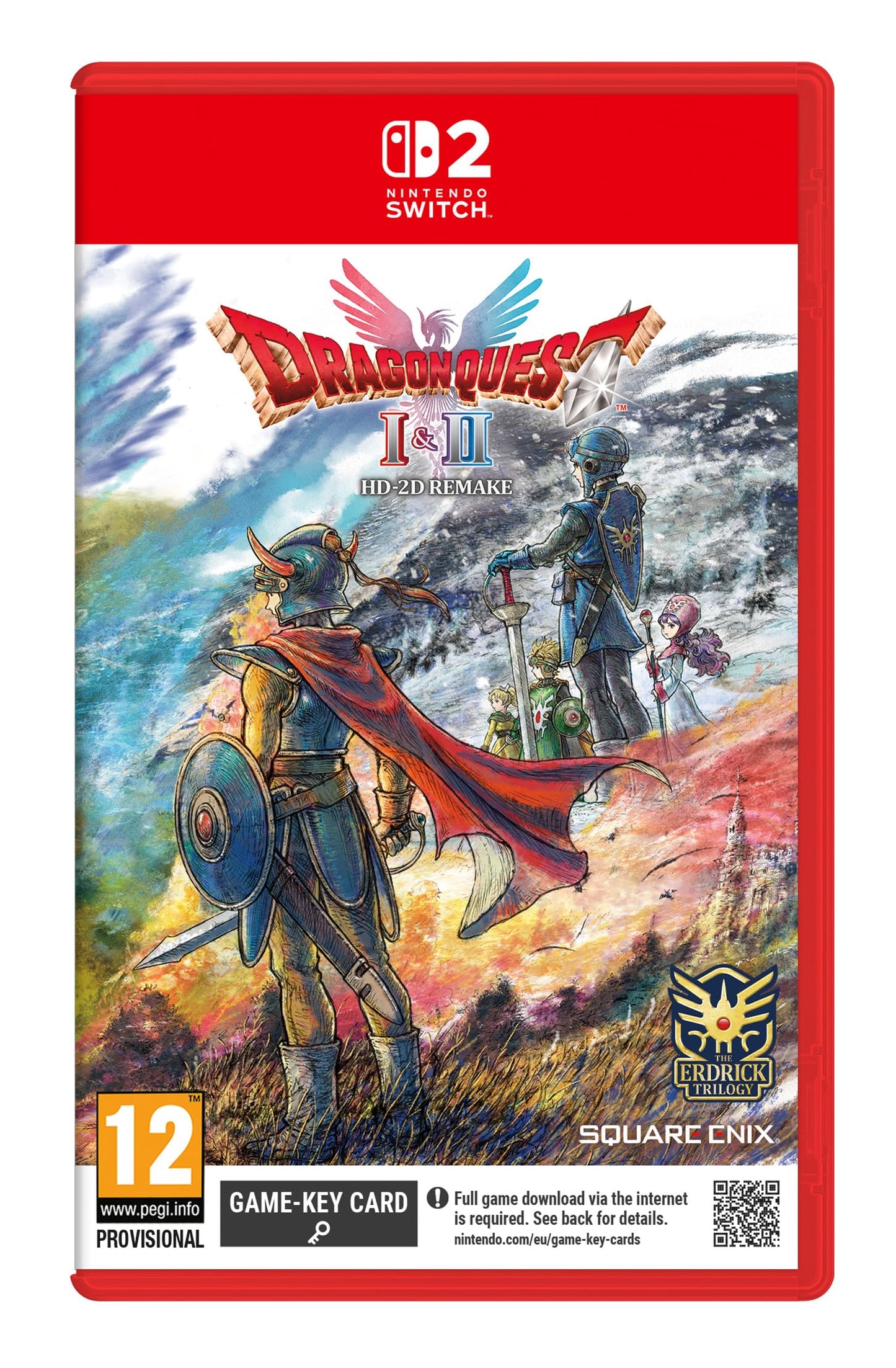 Square Enix Dragon Quest I & II HD-2D Remake game cartridge for Nintendo Switch with colorful game cover art.