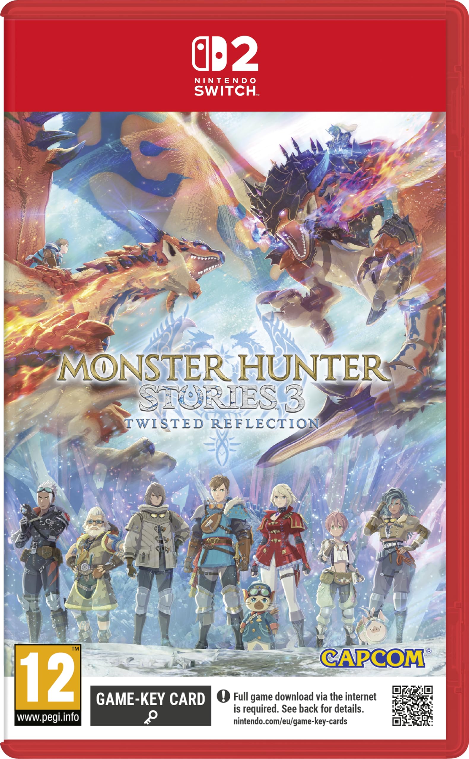 Nintendo Switch game cartridge for Monster Hunter Stories 3: Twisted Reflection by Capcom, featuring colorful game artwork.
