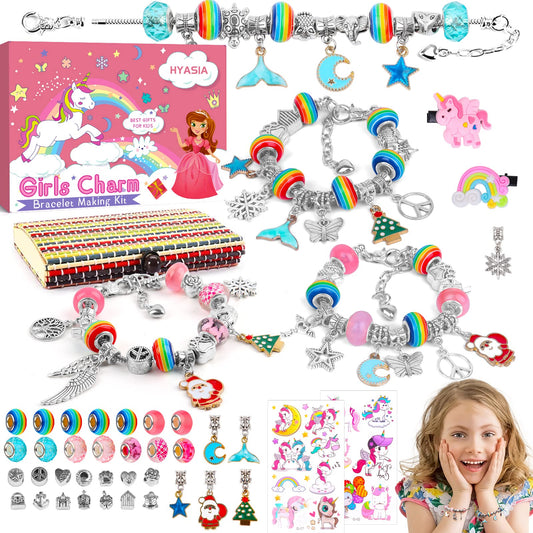 Unicorn Gifts for Girls - Arts Crafts Jewellery Bracelet Making Kit for Kids Age 7 8 9 10+ Year Old, Christmas Birthday Presents, Advent Calendar Stocking Fillers for Children