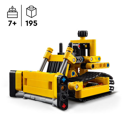 LEGO Technic Heavy-Duty Bulldozer set showcasing a detailed construction vehicle with realistic features for imaginative play.