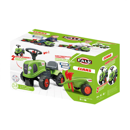 Falk Claas Tractor Ride-On with Trailer, from 12 Months, Made in France, Shovel and Rake Included-2 Styles, Customisable License Plate, 212C, Green